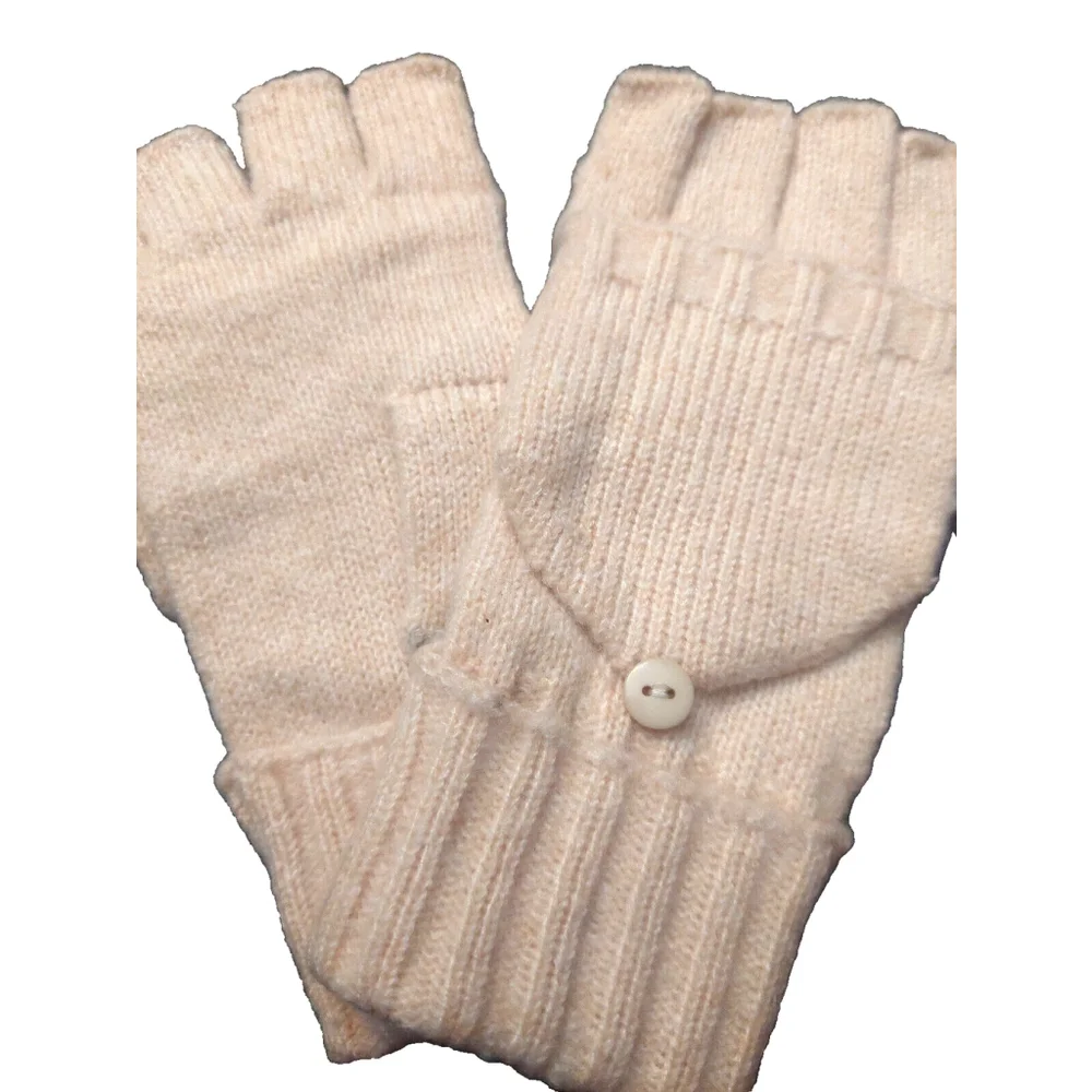 On 34th Wide-Ribbed Pop-Top Oat/Beige Knit Gloves Sz One Size NWT